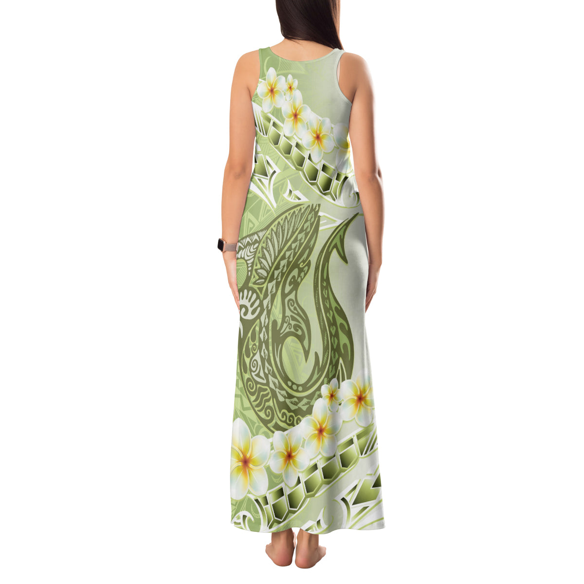 Green Hawaii Shark Tattoo Tank Maxi Dress Frangipani With Polynesian Pastel Version