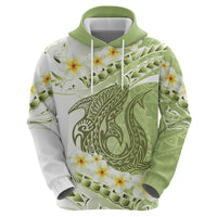 Green Hawaii Shark Tattoo Zip Hoodie Frangipani With Polynesian Pastel Version