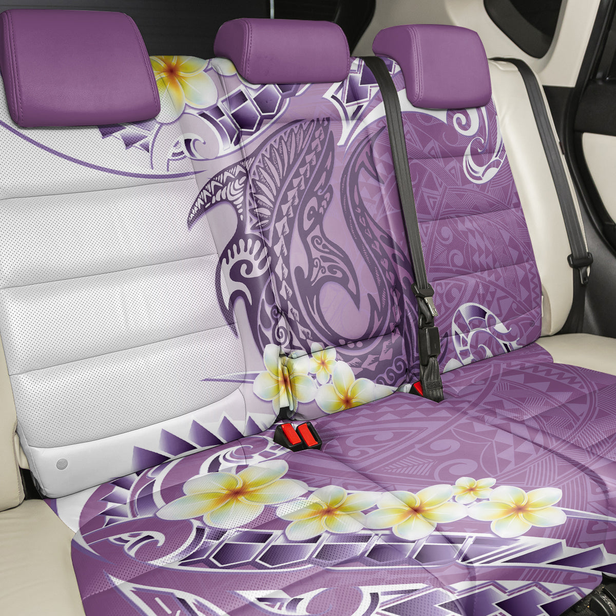 Purple Hawaii Shark Tattoo Back Car Seat Cover Frangipani With Polynesian Pastel Version