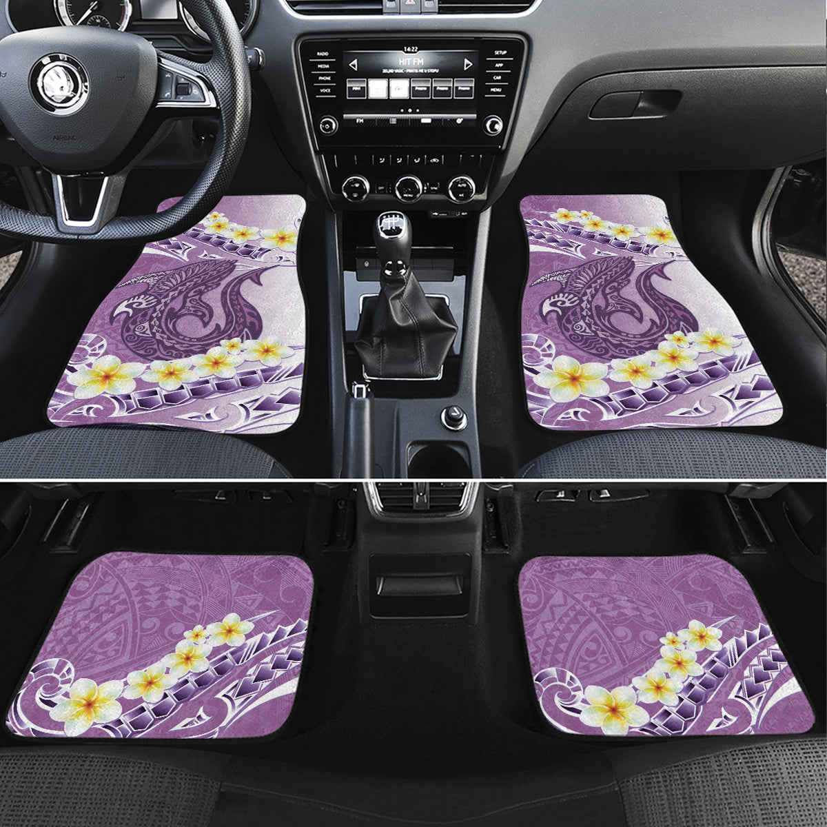 Purple Hawaii Shark Tattoo Car Mats Frangipani With Polynesian Pastel Version