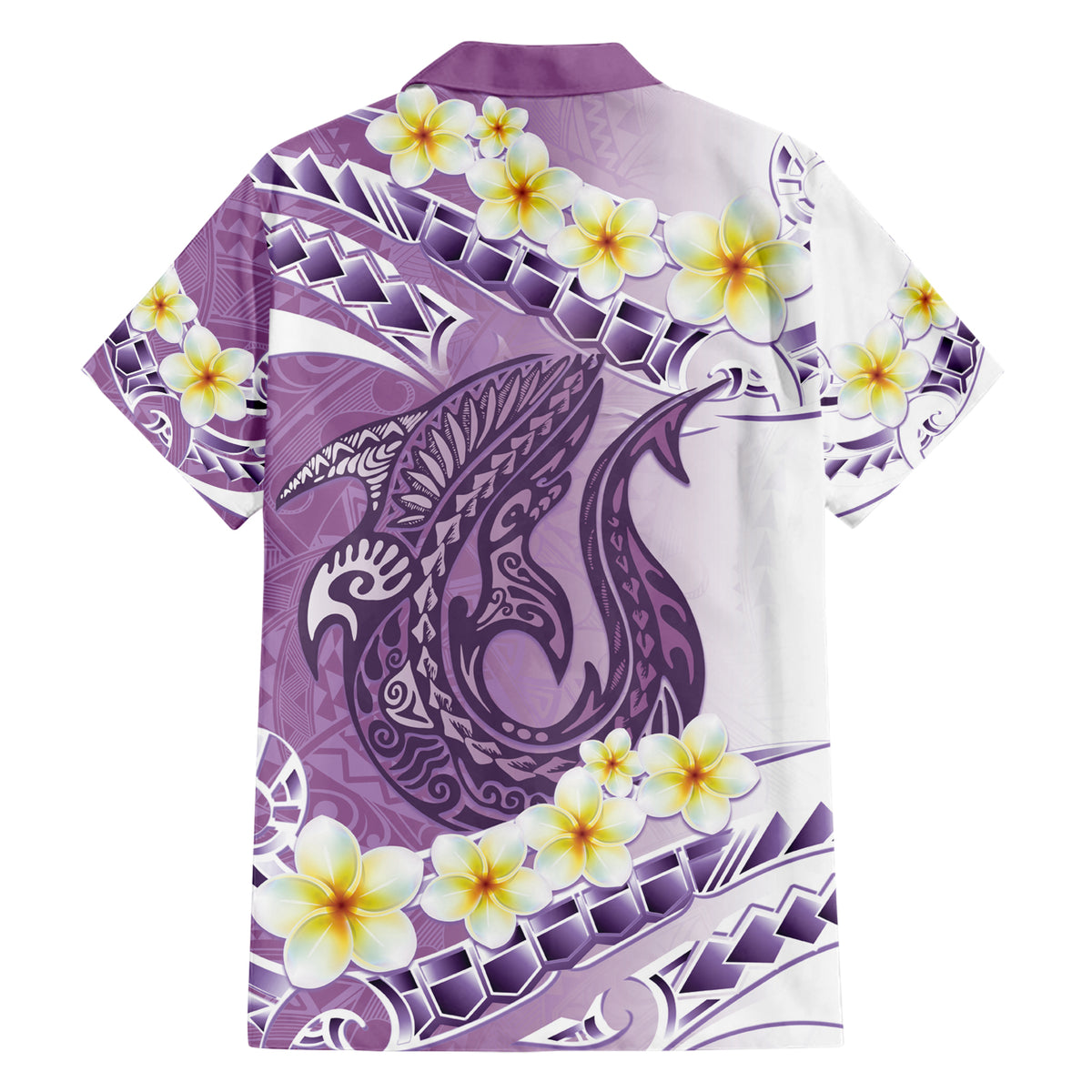Purple Hawaii Shark Tattoo Family Matching Short Sleeve Bodycon Dress and Hawaiian Shirt Frangipani With Polynesian Pastel Version