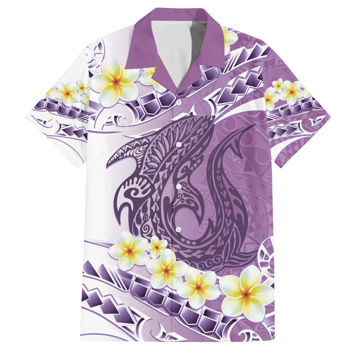 Purple Hawaii Shark Tattoo Family Matching Tank Maxi Dress and Hawaiian Shirt Frangipani With Polynesian Pastel Version