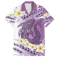 Purple Hawaii Shark Tattoo Family Matching Tank Maxi Dress and Hawaiian Shirt Frangipani With Polynesian Pastel Version