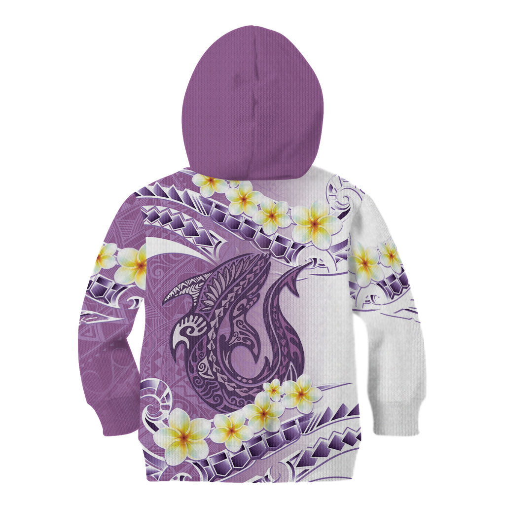 Purple Hawaii Shark Tattoo Kid Hoodie Frangipani With Polynesian Pastel Version
