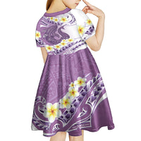 Purple Hawaii Shark Tattoo Kid Short Sleeve Dress Frangipani With Polynesian Pastel Version