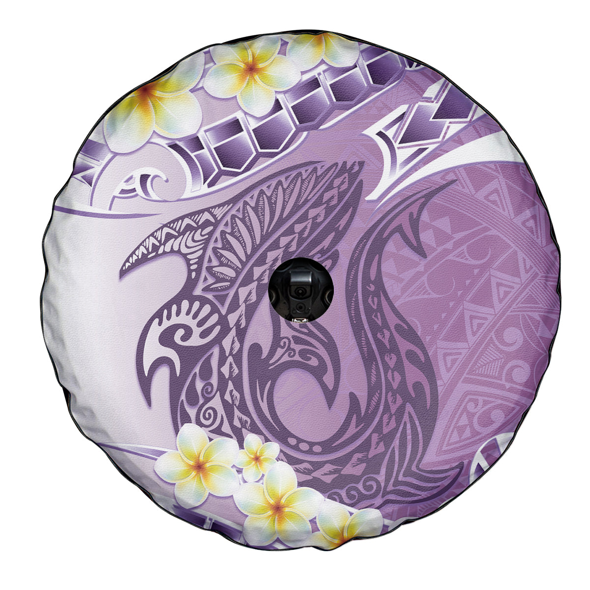 Purple Hawaii Shark Tattoo Spare Tire Cover Frangipani With Polynesian Pastel Version