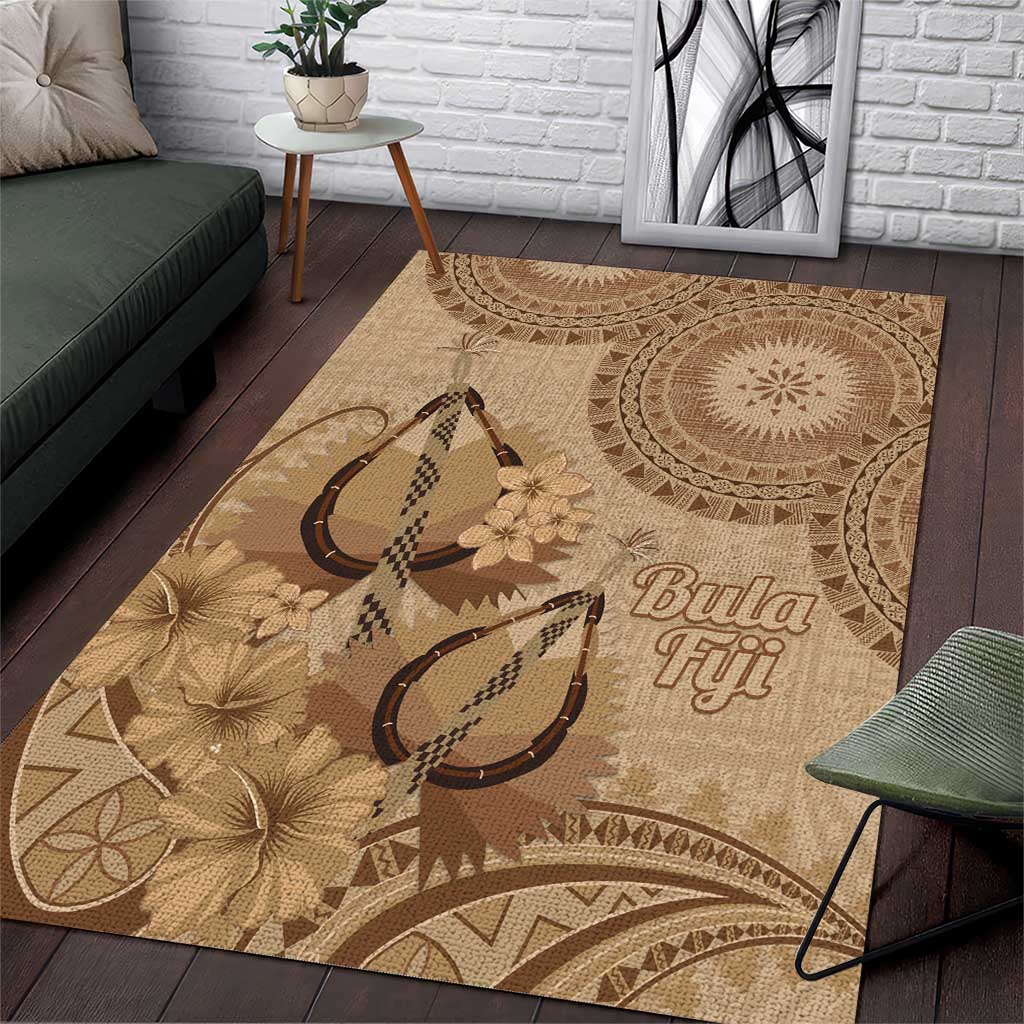 Brown Bula Fiji Area Rug Fijian Dance Fan Tapa Cloth Pattern