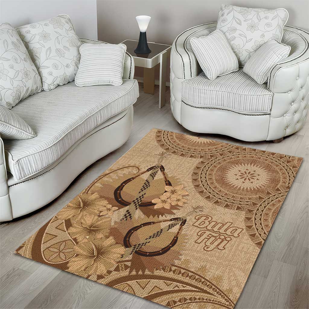 Brown Bula Fiji Area Rug Fijian Dance Fan Tapa Cloth Pattern