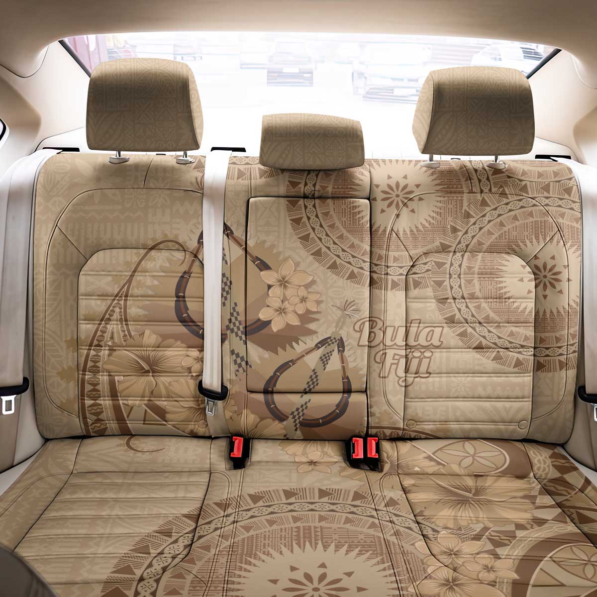 Brown Bula Fiji Back Car Seat Cover Fijian Dance Fan Tapa Cloth Pattern