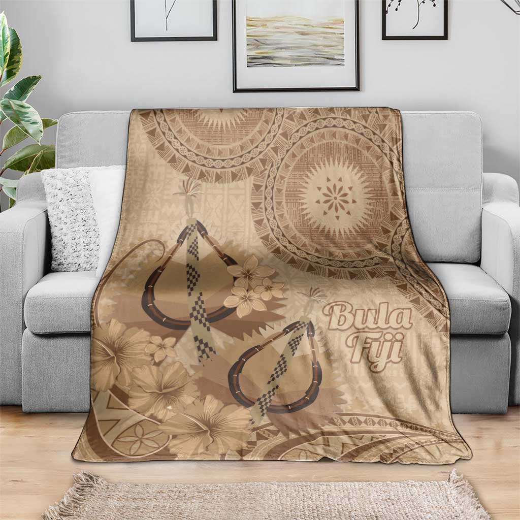 Brown Bula Fiji Blanket Fijian Dance Fan Tapa Cloth Pattern