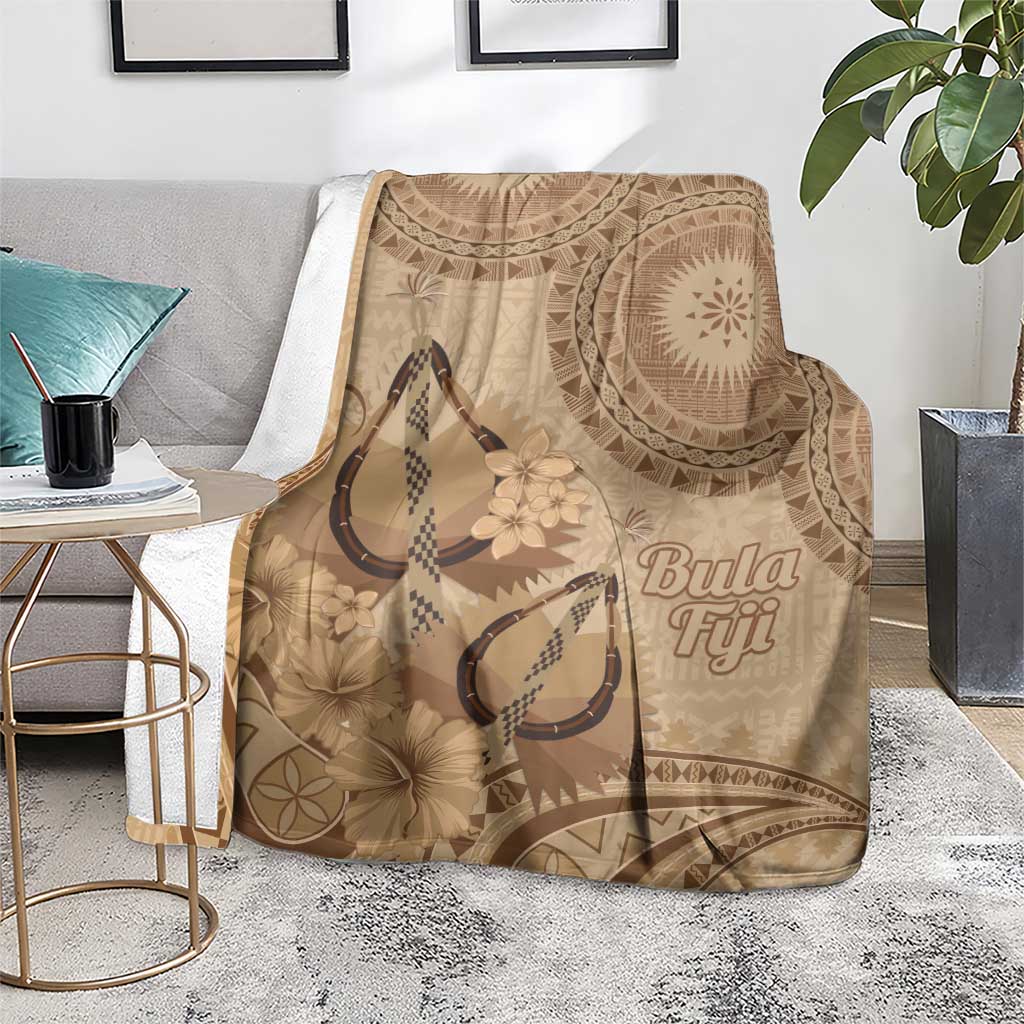 Brown Bula Fiji Blanket Fijian Dance Fan Tapa Cloth Pattern