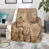 Brown Bula Fiji Blanket Fijian Dance Fan Tapa Cloth Pattern