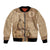 Brown Bula Fiji Bomber Jacket Fijian Dance Fan Tapa Cloth Pattern