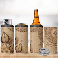 Brown Bula Fiji 4 in 1 Can Cooler Tumbler Fijian Dance Fan Tapa Cloth Pattern