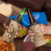 Brown Bula Fiji 4 in 1 Can Cooler Tumbler Fijian Dance Fan Tapa Cloth Pattern