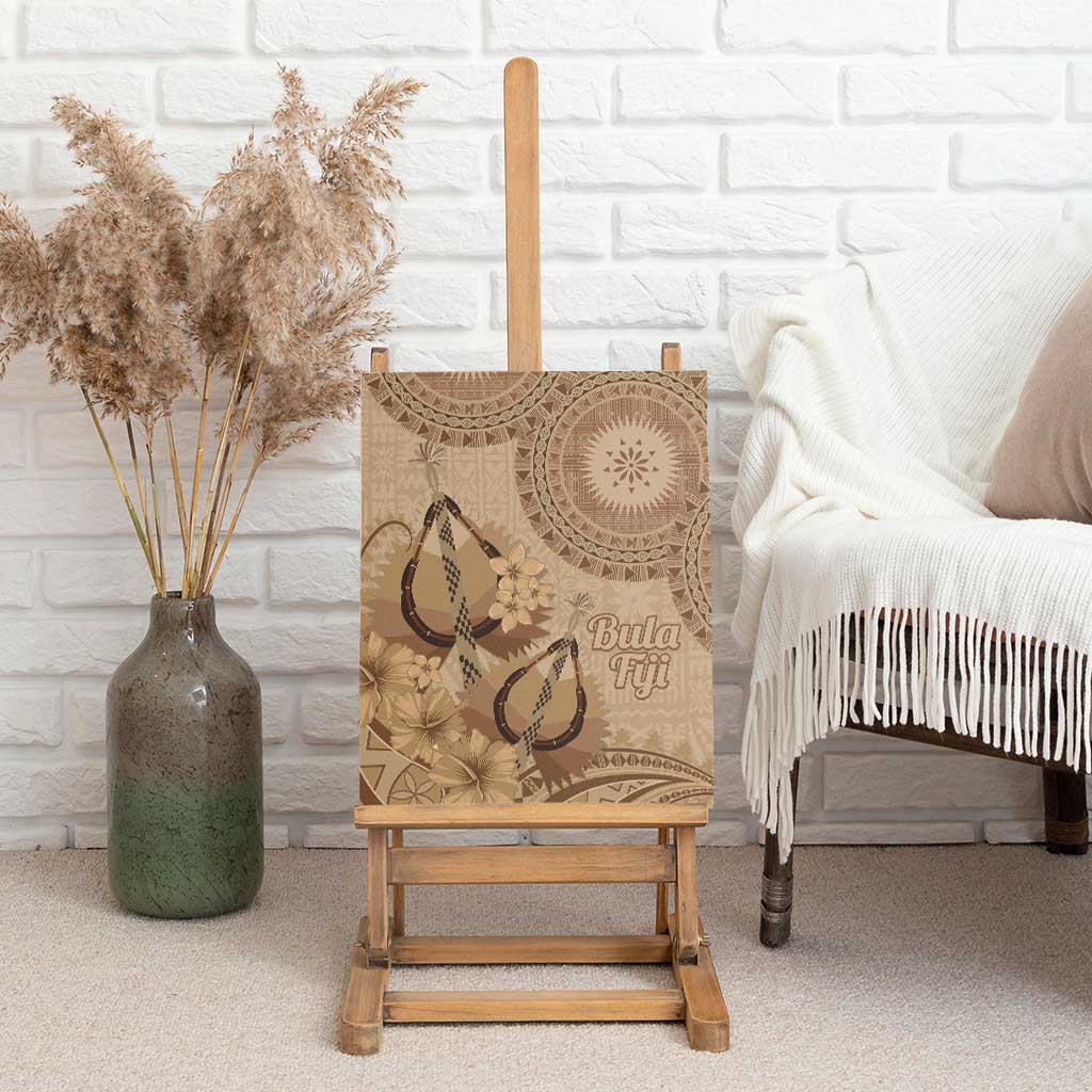 Brown Bula Fiji Canvas Wall Art Fijian Dance Fan Tapa Cloth Pattern