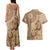 Brown Bula Fiji Couples Matching Tank Maxi Dress and Hawaiian Shirt Fijian Dance Fan Tapa Cloth Pattern