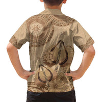 Brown Bula Fiji Family Matching Long Sleeve Bodycon Dress and Hawaiian Shirt Fijian Dance Fan Tapa Cloth Pattern