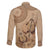 Brown Bula Fiji Family Matching Off The Shoulder Long Sleeve Dress and Hawaiian Shirt Fijian Dance Fan Tapa Cloth Pattern