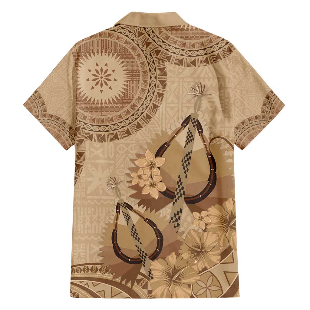 Brown Bula Fiji Family Matching Off Shoulder Maxi Dress and Hawaiian Shirt Fijian Dance Fan Tapa Cloth Pattern