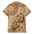 Brown Bula Fiji Family Matching Off Shoulder Maxi Dress and Hawaiian Shirt Fijian Dance Fan Tapa Cloth Pattern