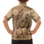 Brown Bula Fiji Family Matching Off Shoulder Short Dress and Hawaiian Shirt Fijian Dance Fan Tapa Cloth Pattern