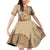Brown Bula Fiji Family Matching Off Shoulder Short Dress and Hawaiian Shirt Fijian Dance Fan Tapa Cloth Pattern