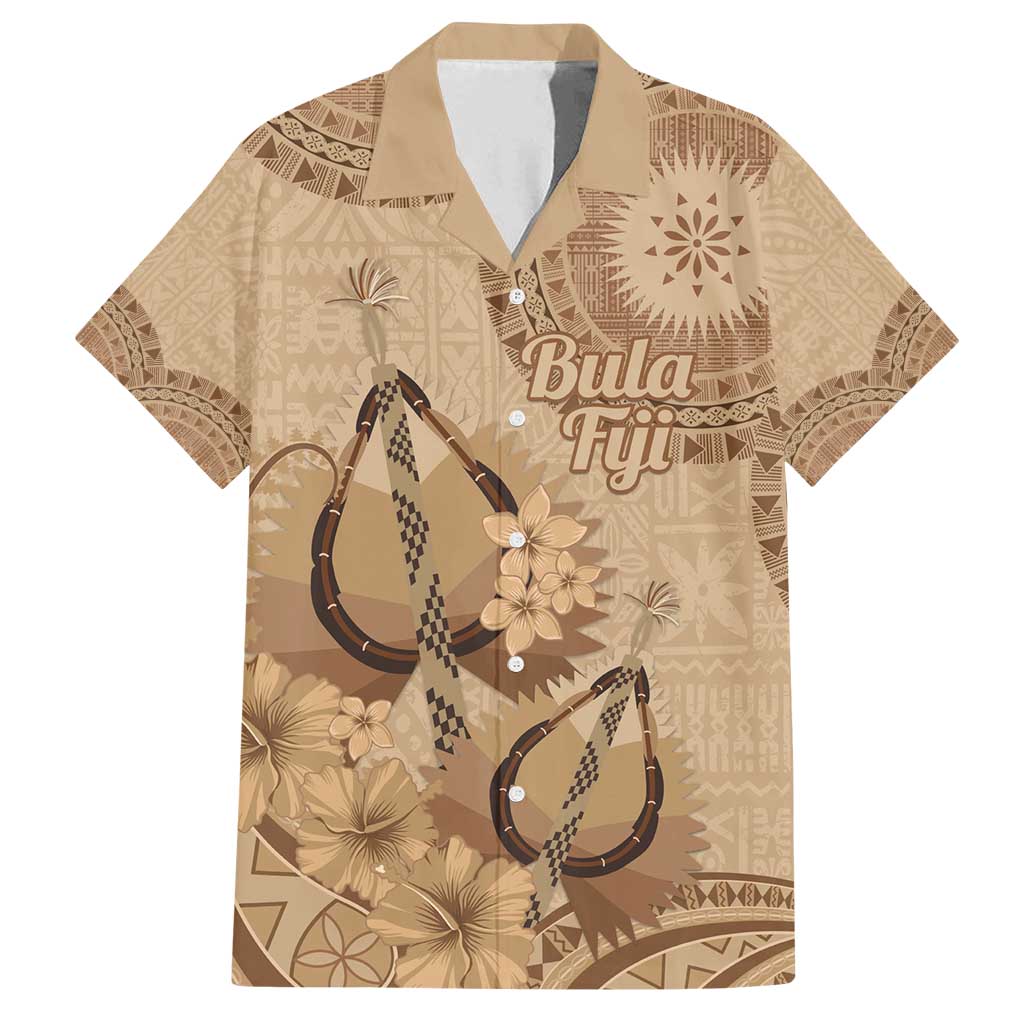 Brown Bula Fiji Family Matching Tank Maxi Dress and Hawaiian Shirt Fijian Dance Fan Tapa Cloth Pattern