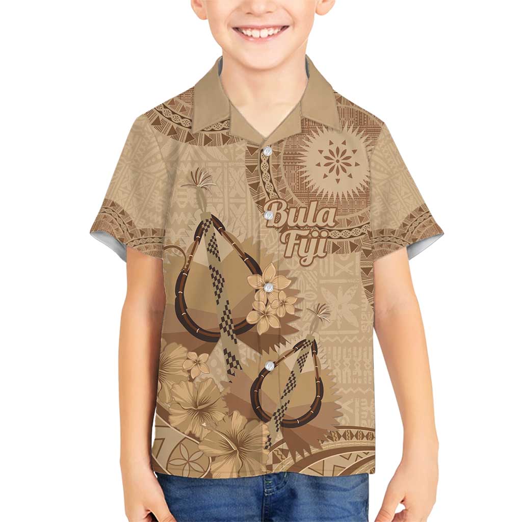 Brown Bula Fiji Family Matching Tank Maxi Dress and Hawaiian Shirt Fijian Dance Fan Tapa Cloth Pattern