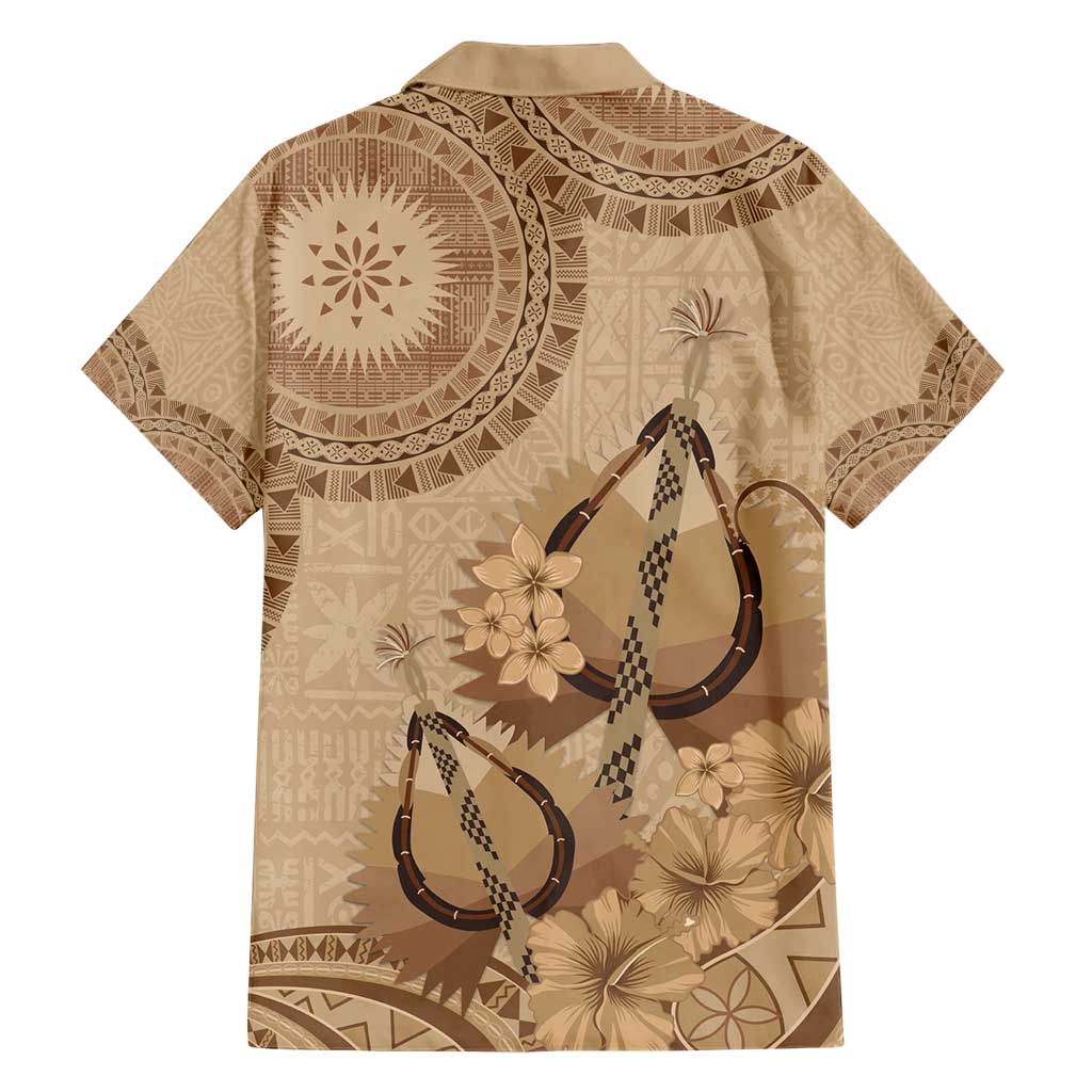 Brown Bula Fiji Hawaiian Shirt Fijian Dance Fan Tapa Cloth Pattern