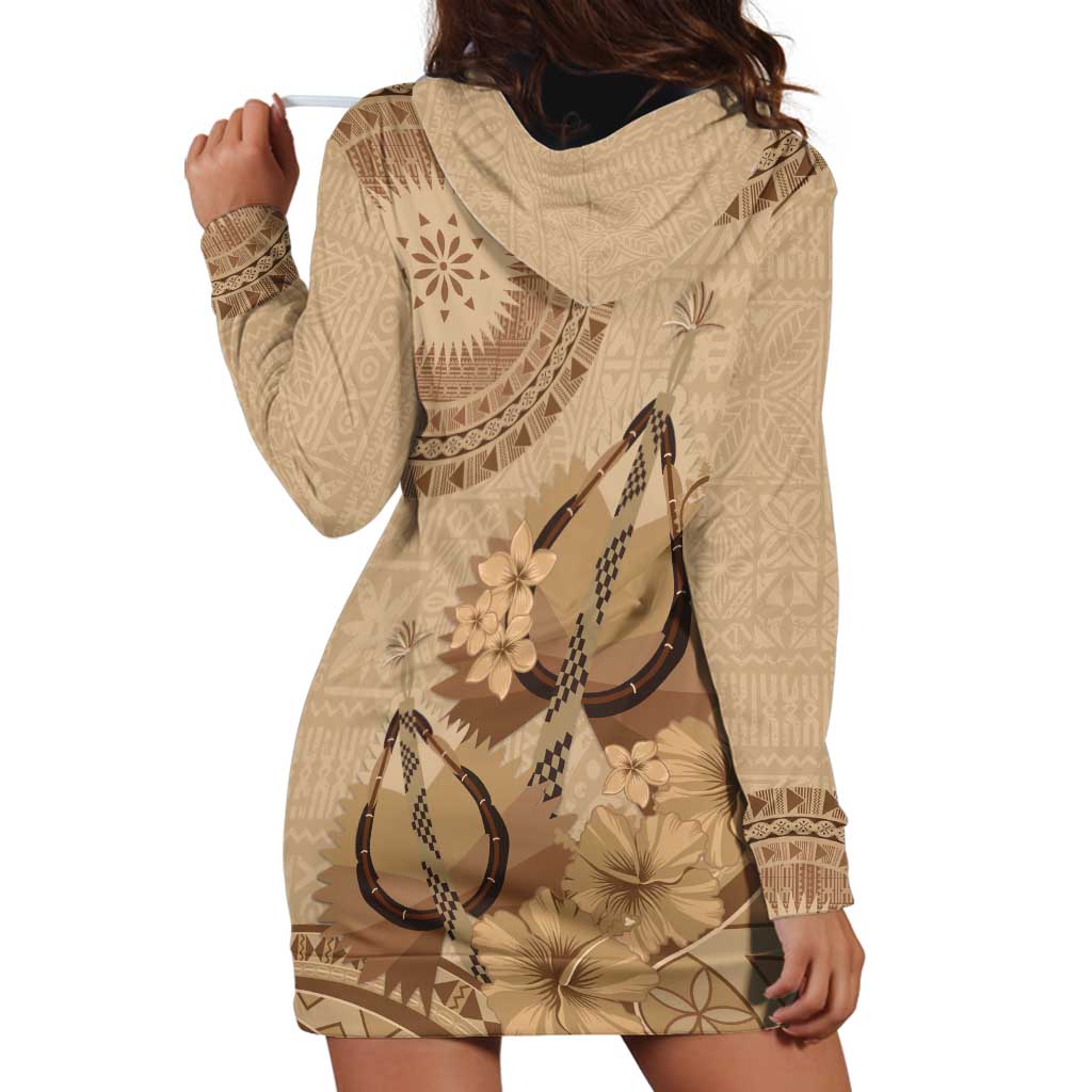 Brown Bula Fiji Hoodie Dress Fijian Dance Fan Tapa Cloth Pattern