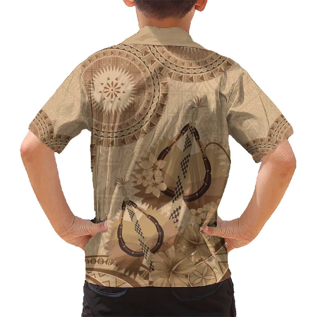 Brown Bula Fiji Kid Hawaiian Shirt Fijian Dance Fan Tapa Cloth Pattern