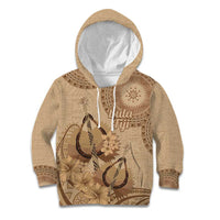 Brown Bula Fiji Kid Hoodie Fijian Dance Fan Tapa Cloth Pattern