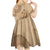 Brown Bula Fiji Kid Short Sleeve Dress Fijian Dance Fan Tapa Cloth Pattern
