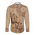 Brown Bula Fiji Long Sleeve Button Shirt Fijian Dance Fan Tapa Cloth Pattern