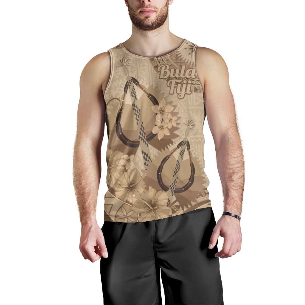 Brown Bula Fiji Men Tank Top Fijian Dance Fan Tapa Cloth Pattern