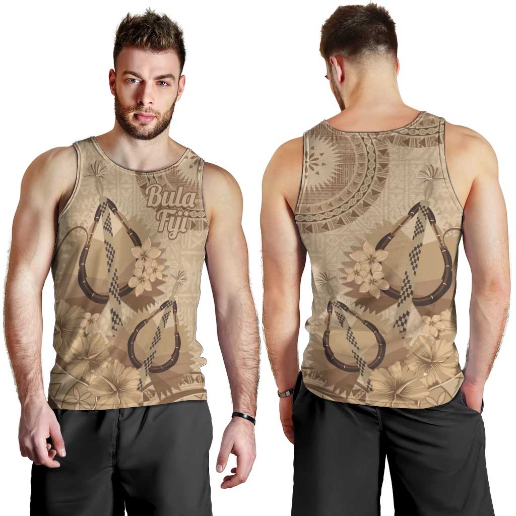 Brown Bula Fiji Men Tank Top Fijian Dance Fan Tapa Cloth Pattern