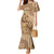 Brown Bula Fiji Mermaid Dress Fijian Dance Fan Tapa Cloth Pattern