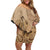 Brown Bula Fiji Off Shoulder Short Dress Fijian Dance Fan Tapa Cloth Pattern