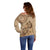 Brown Bula Fiji Off Shoulder Sweater Fijian Dance Fan Tapa Cloth Pattern