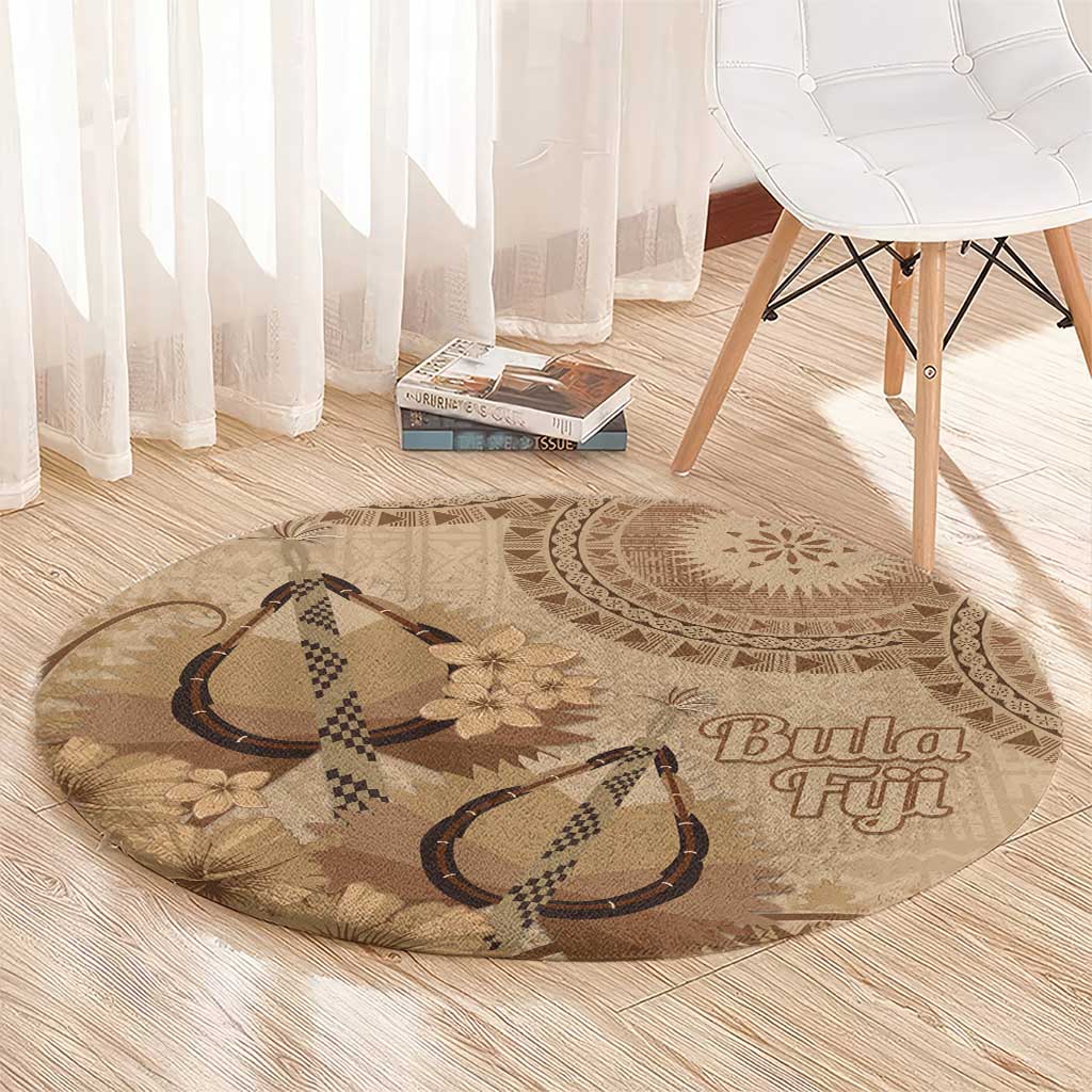 Brown Bula Fiji Round Carpet Fijian Dance Fan Tapa Cloth Pattern