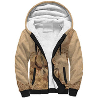 Brown Bula Fiji Sherpa Hoodie Fijian Dance Fan Tapa Cloth Pattern