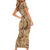 Brown Bula Fiji Short Sleeve Bodycon Dress Fijian Dance Fan Tapa Cloth Pattern