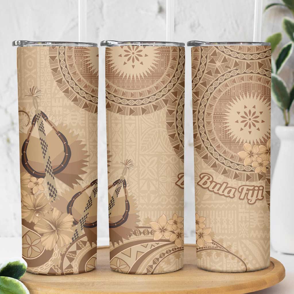 Brown Bula Fiji Skinny Tumbler Fijian Dance Fan Tapa Cloth Pattern