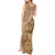 Brown Bula Fiji Tank Maxi Dress Fijian Dance Fan Tapa Cloth Pattern