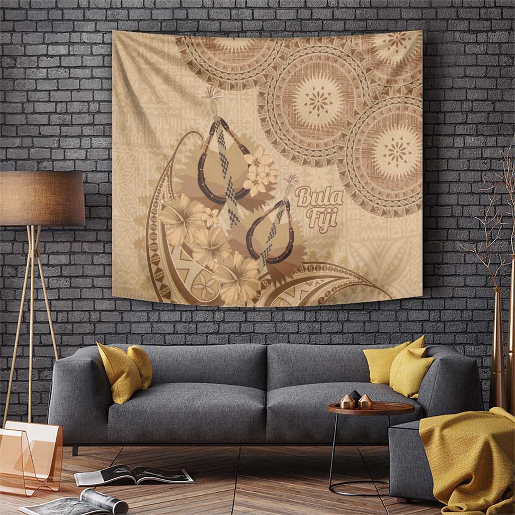 Brown Bula Fiji Tapestry Fijian Dance Fan Tapa Cloth Pattern