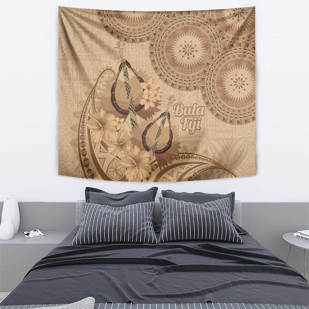 Brown Bula Fiji Tapestry Fijian Dance Fan Tapa Cloth Pattern