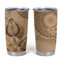 Brown Bula Fiji Tumbler Cup Fijian Dance Fan Tapa Cloth Pattern