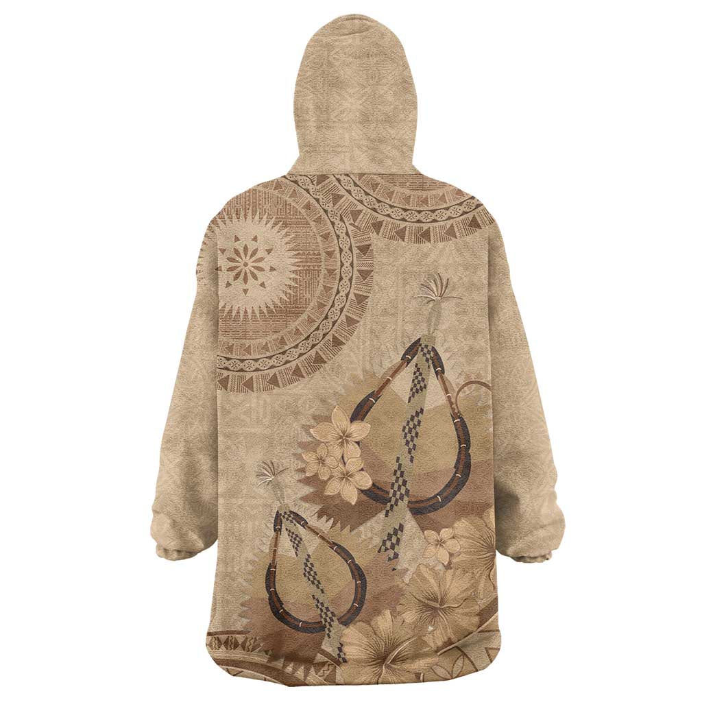 Brown Bula Fiji Wearable Blanket Hoodie Fijian Dance Fan Tapa Cloth Pattern