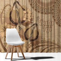 Brown Bula Fiji Window Curtain Fijian Dance Fan Tapa Cloth Pattern